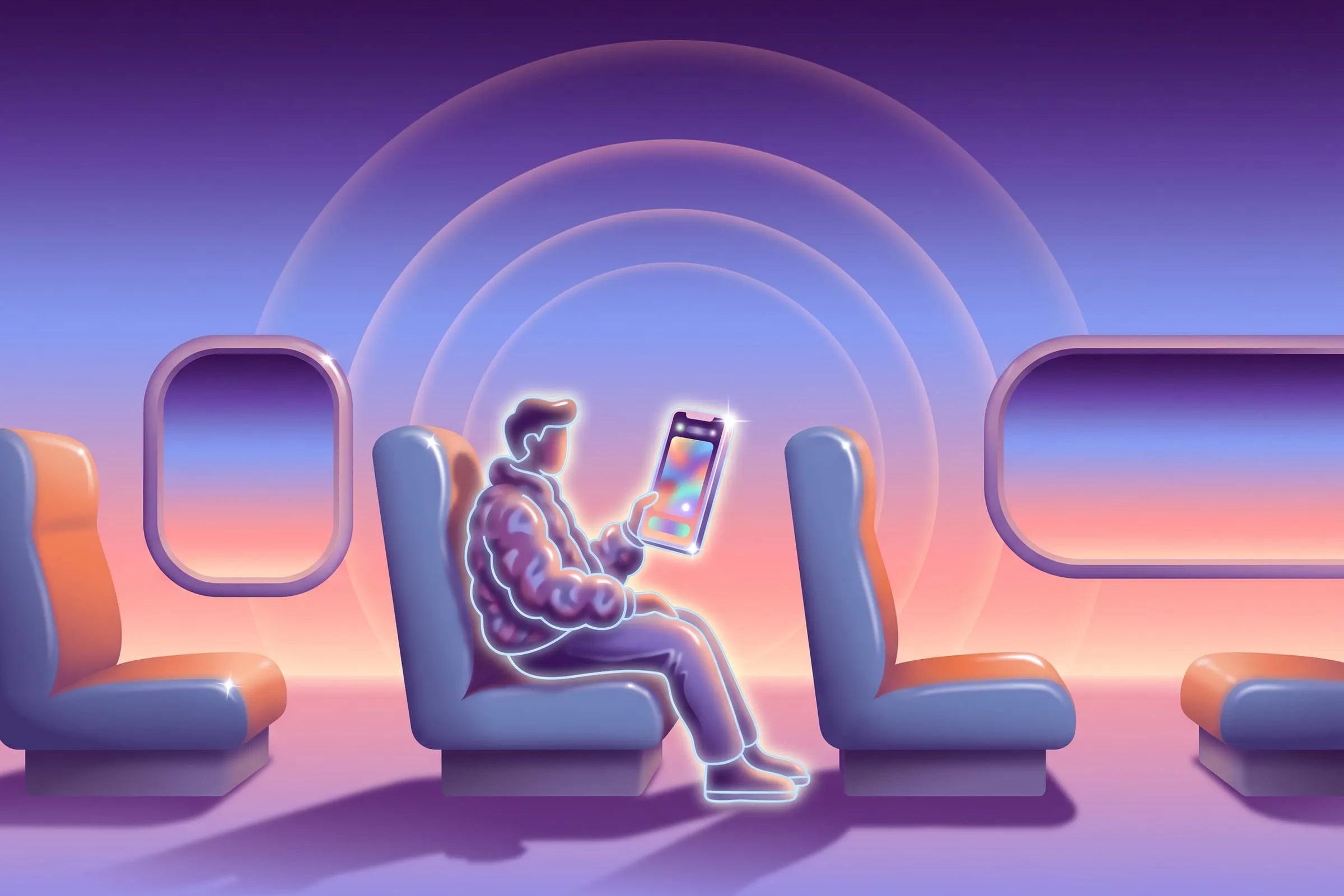A passenger on a bus watches a vertical advertisement play on their phone.