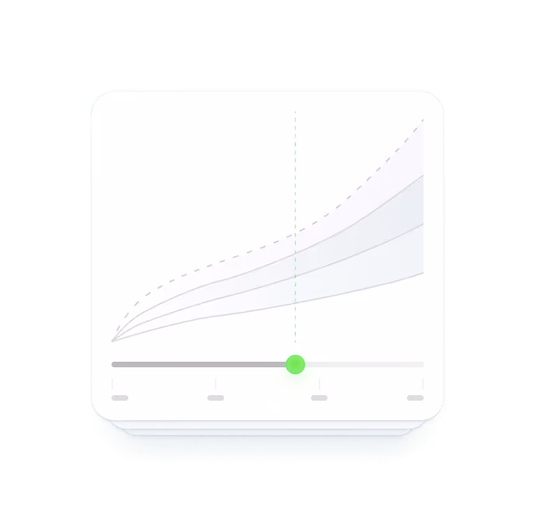 Chart with three upward trending lines and a green slider control below indicating an adjustable value.