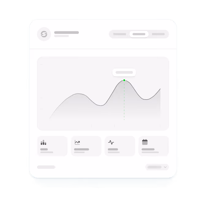 User interface displaying a line graph with fluctuating data points and four icons below representing different data categories.