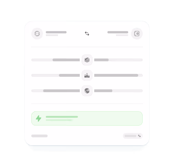 User interface showing three horizontal sliders comparing data categories represented by cube, bar chart, and globe icons, with a green highlighted section featuring a lightning bolt icon.
